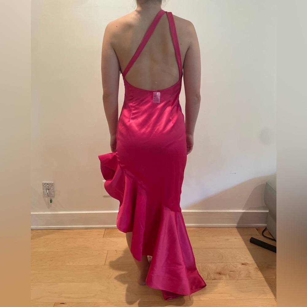 Lovers + Friends Hot Pink One-Shoulder Asymmetrical Ruffle Dress - Picture 4 of 4